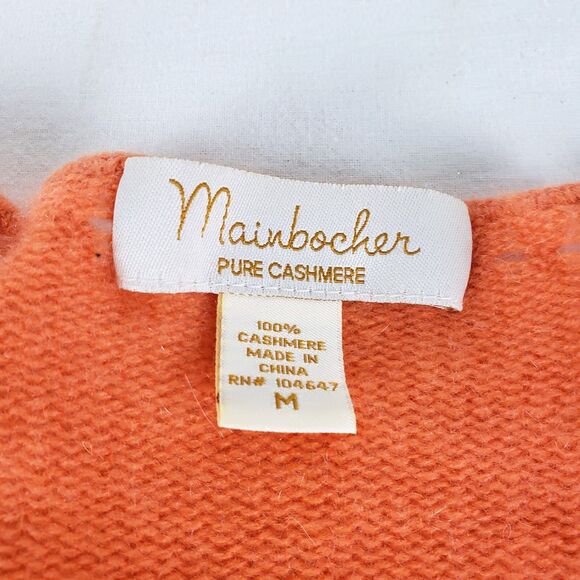 Mainbocher Cashmere Sweater Womens M Pointelle Orange Quiet Luxury Preppy Autumn - Picture 6 of 9